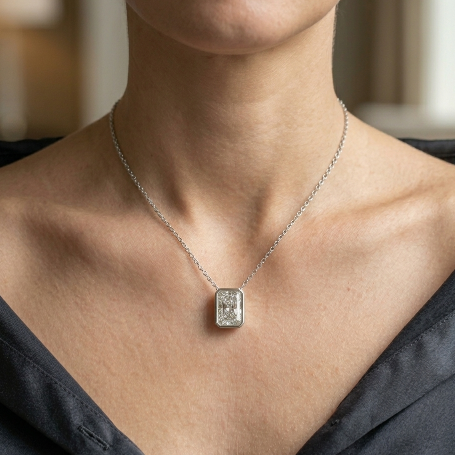 Radiant Cut Bezel Set Pendant