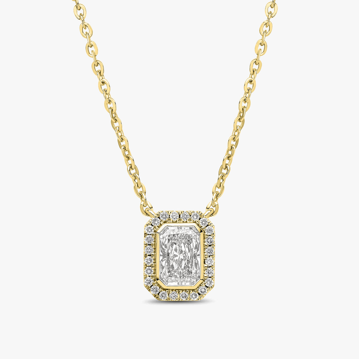Radiant Cut Halo Pendant Yellow Gold 112