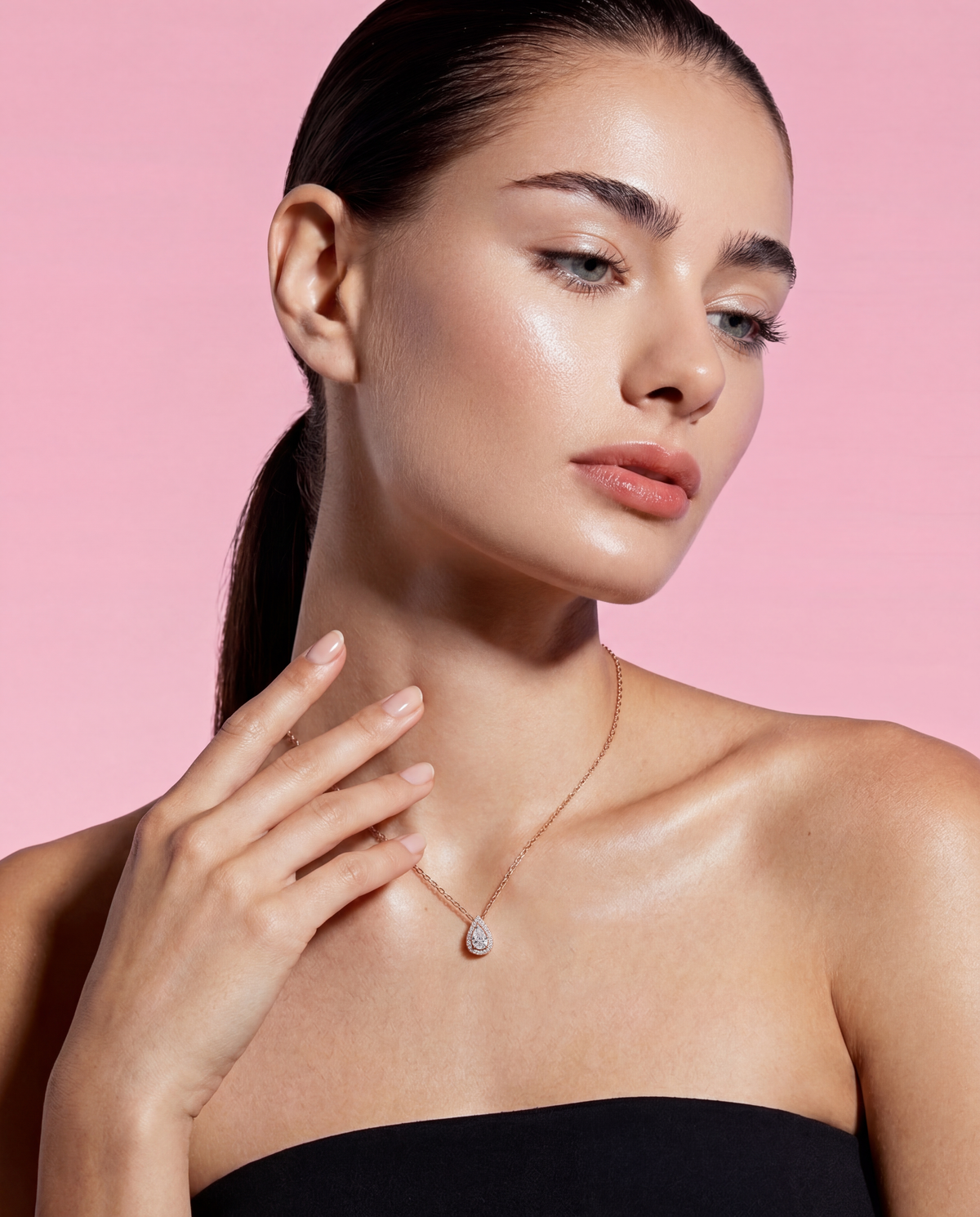 Pear Cut Halo Pendant Rose Gold 164