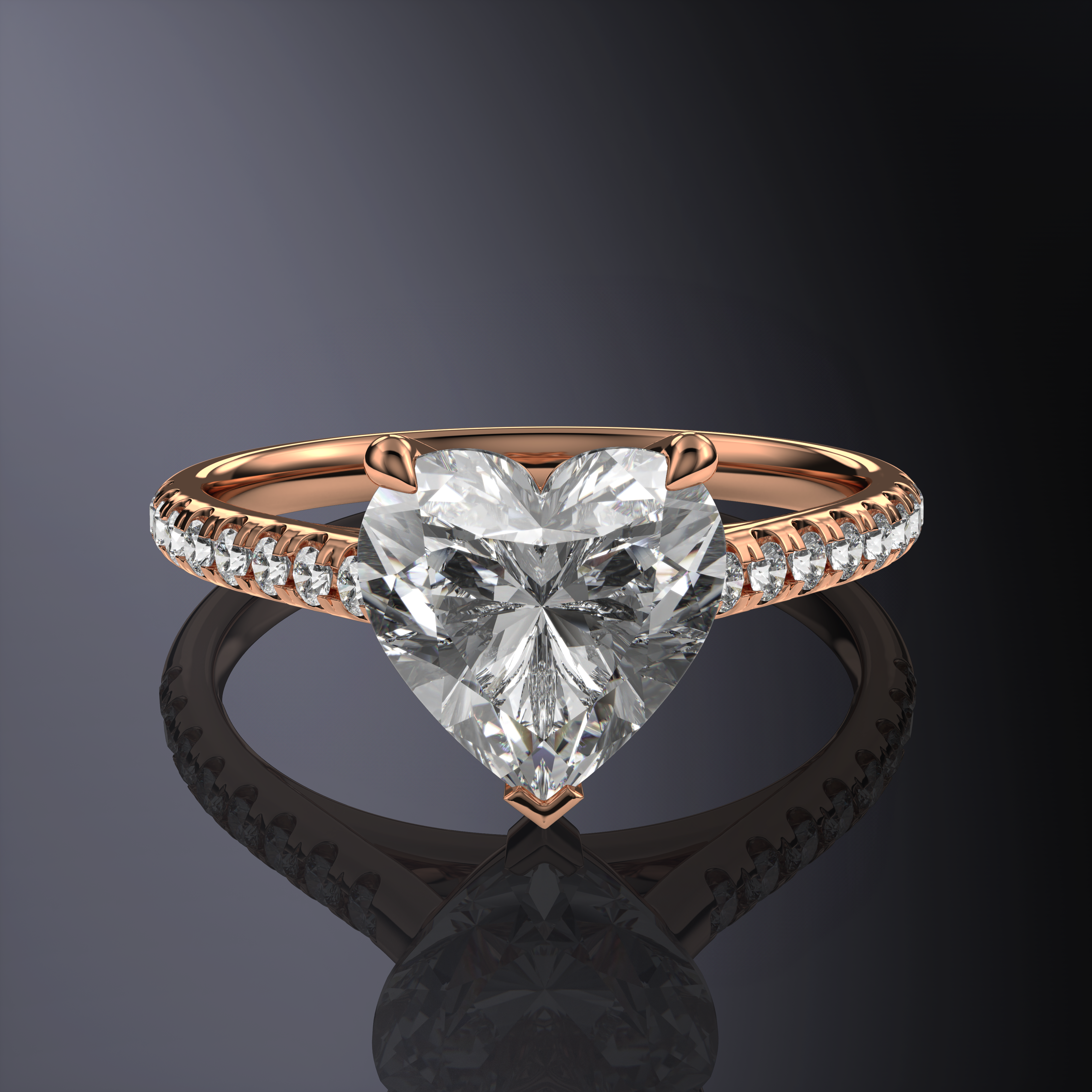 Heart Rose Ring with Pave
