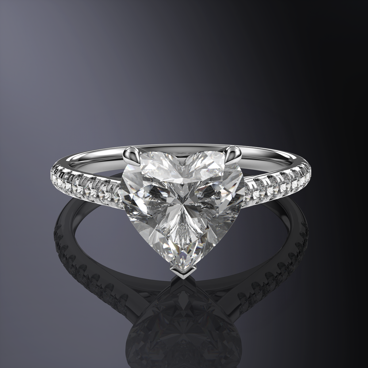 Heart White Ring with Pave
