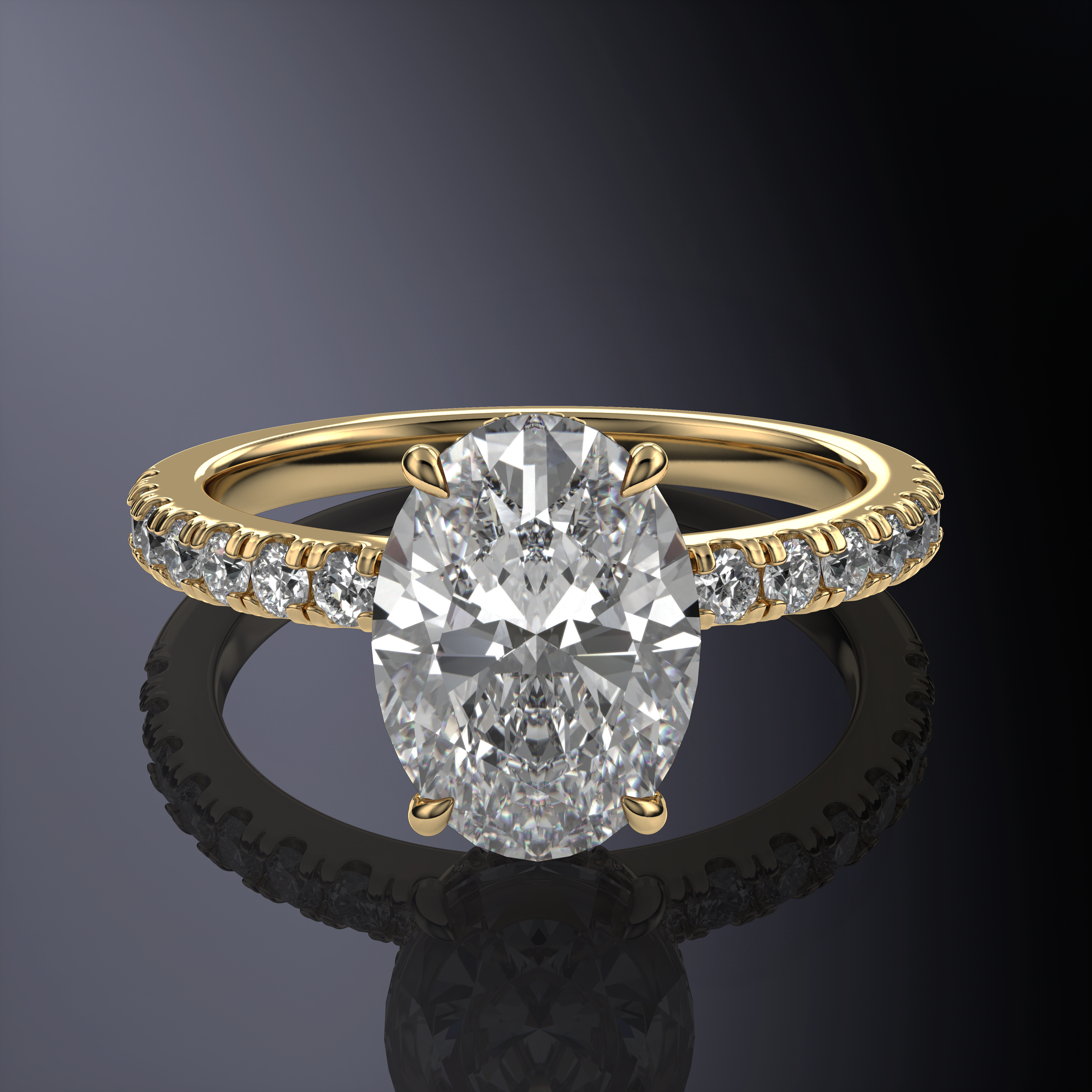 Oval Hidden Halo White Ring with pave on band