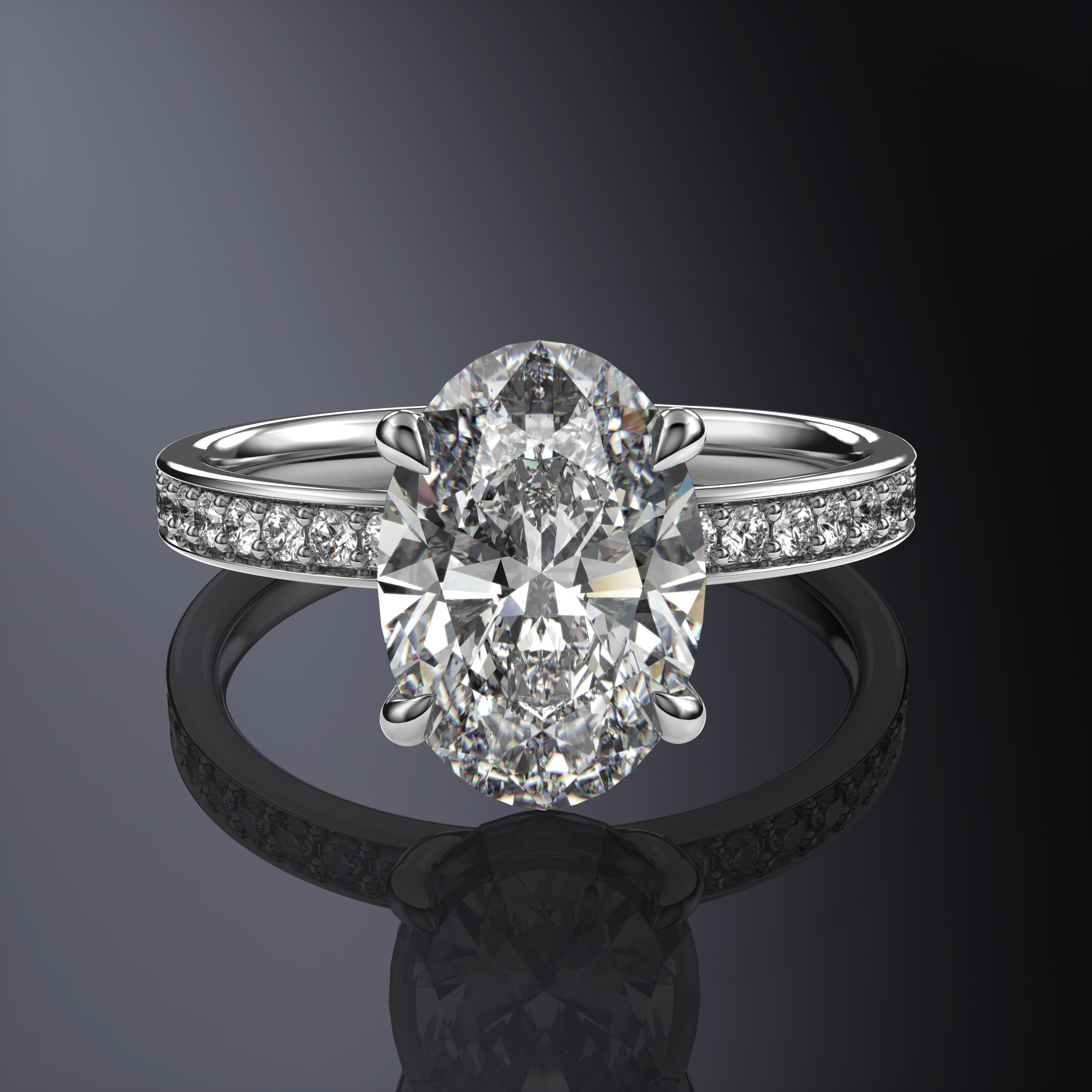 Oval Pavé Solitaire White Ring