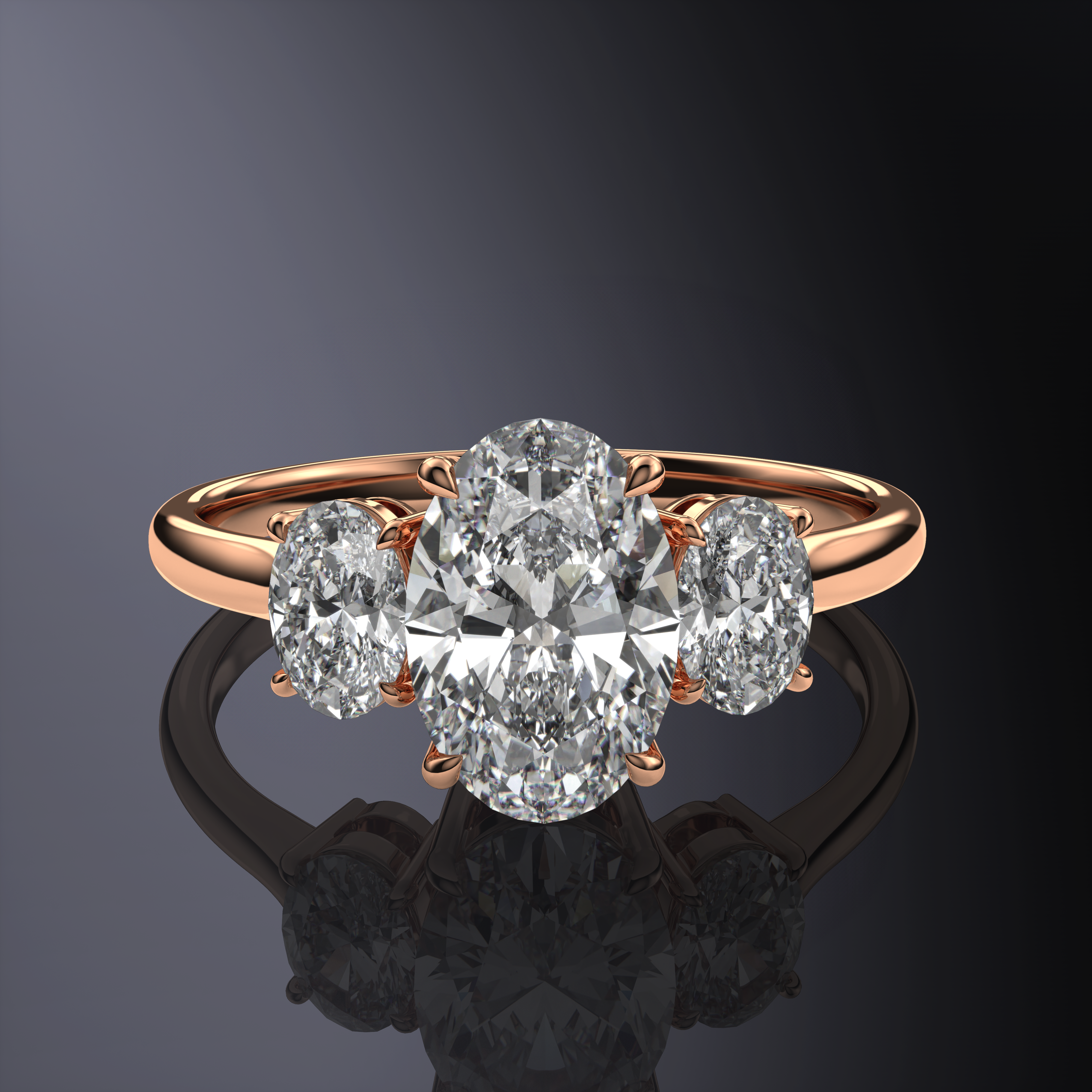Oval White Ring with side diamonds