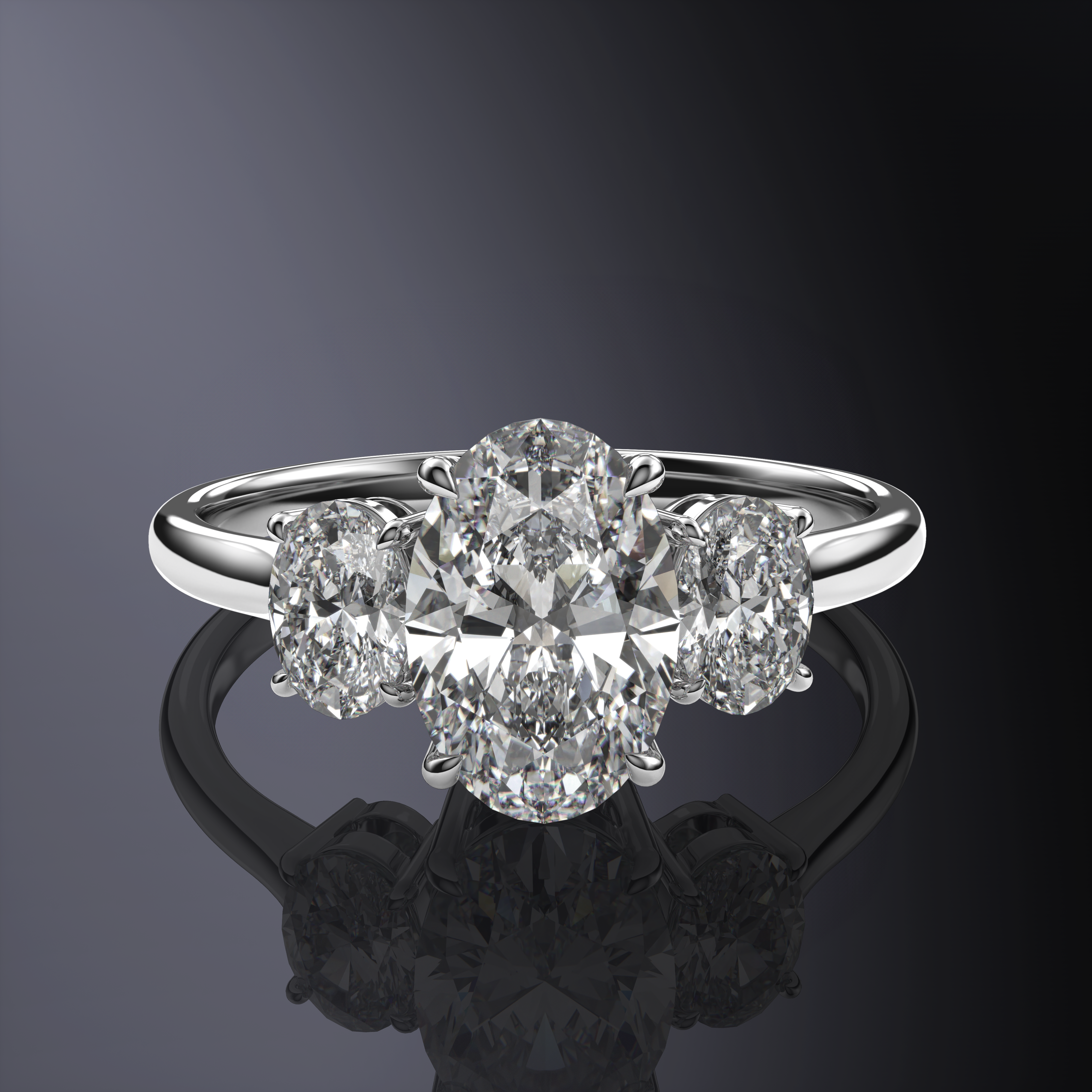 Oval White Ring with side diamonds