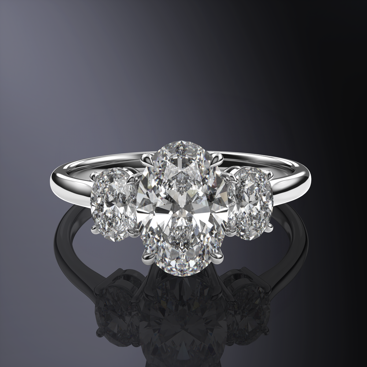 Oval White Ring with side diamonds