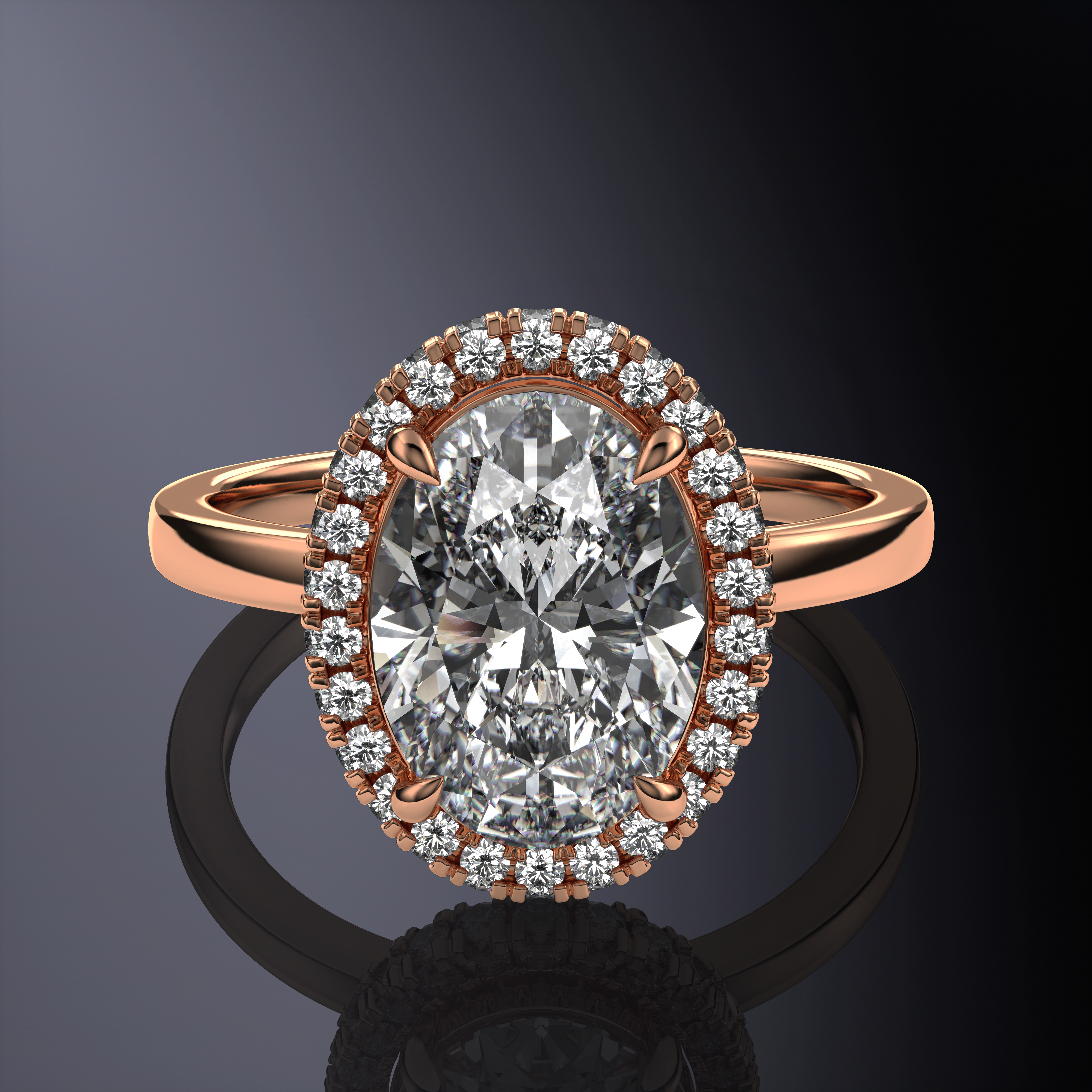 Oval Solitaire Halo White Ring with Hidden Halo