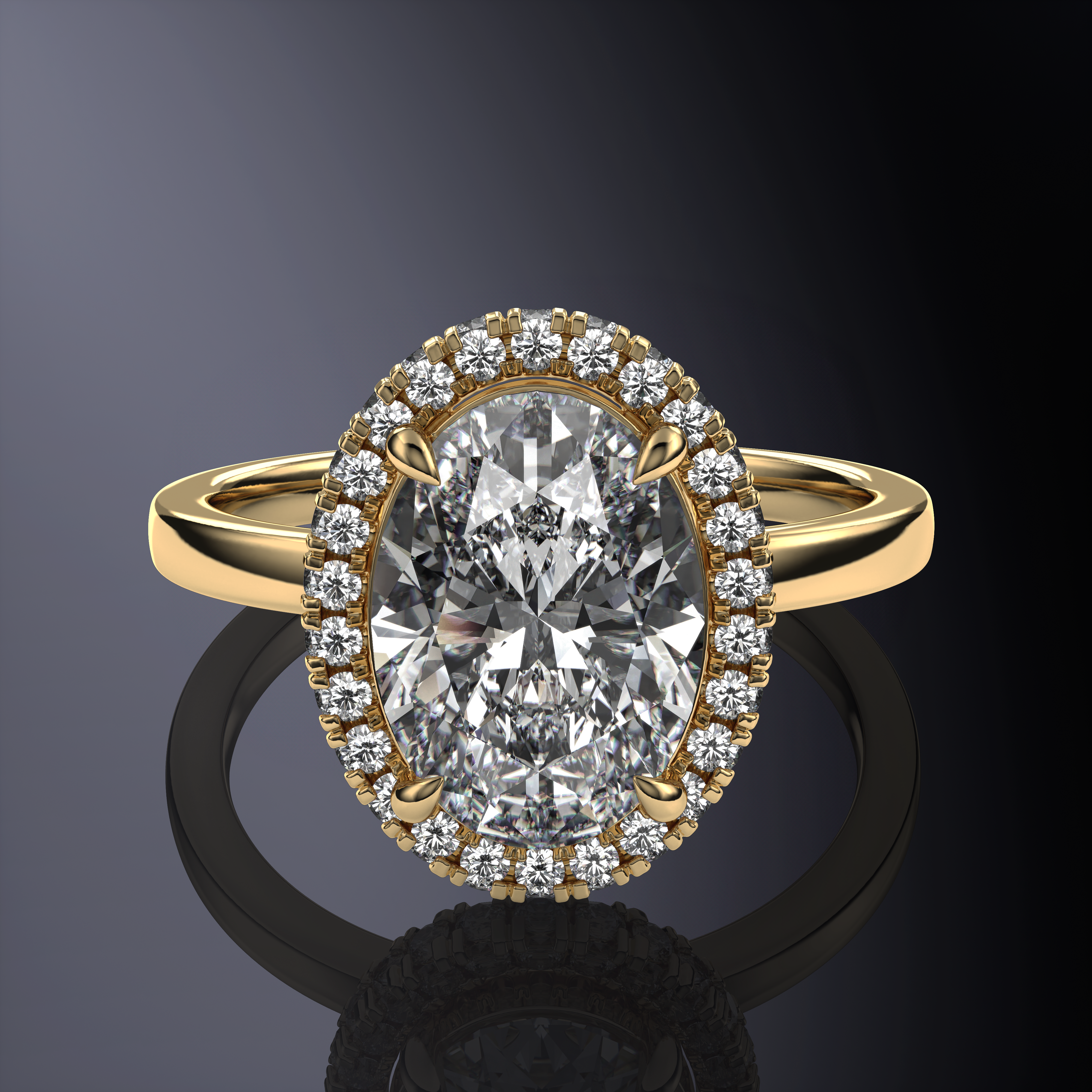 Oval Solitaire Halo White Ring with Hidden Halo
