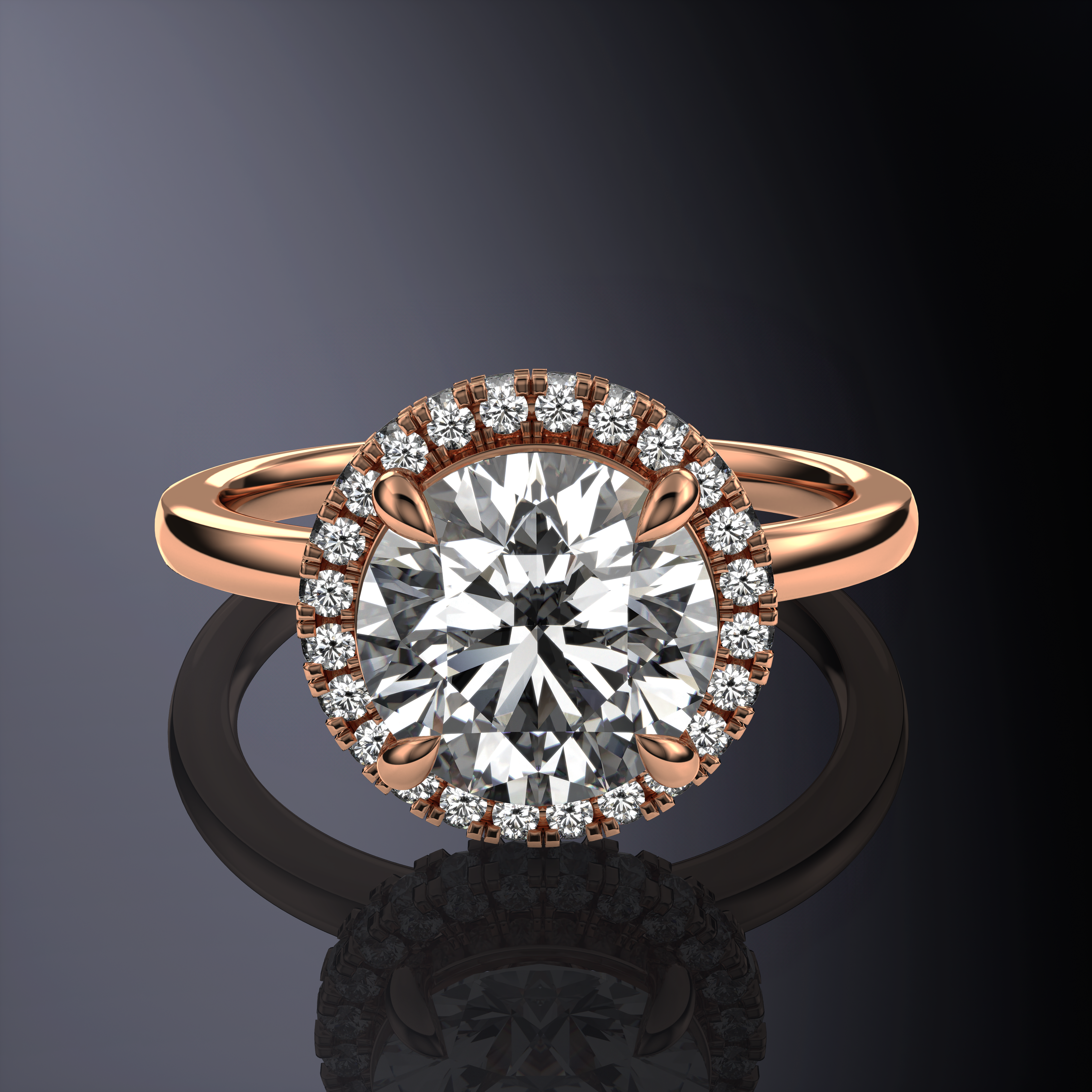 Round Solitaire Halo White Ring with Hidden Halo