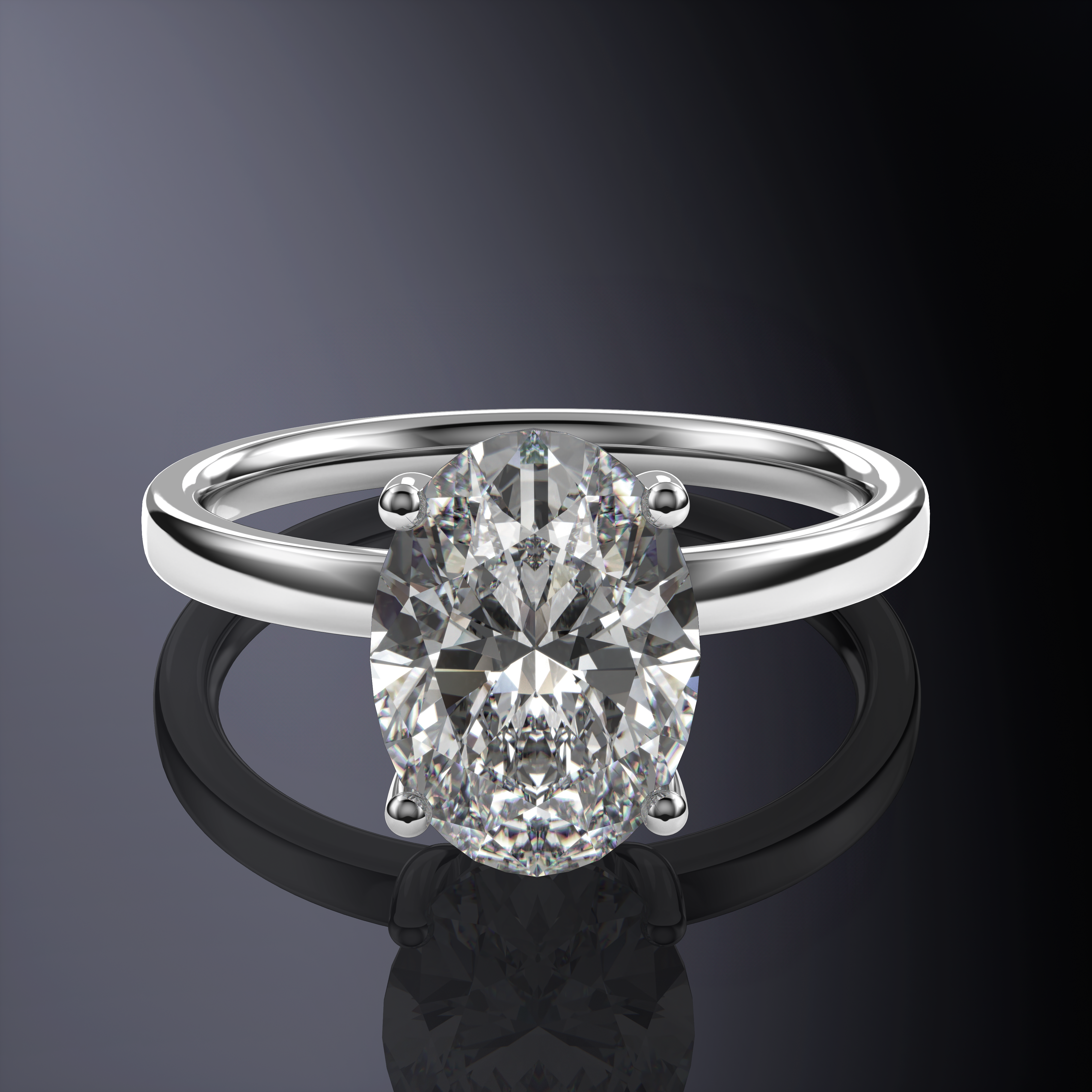 Oval Solitaire White Ring