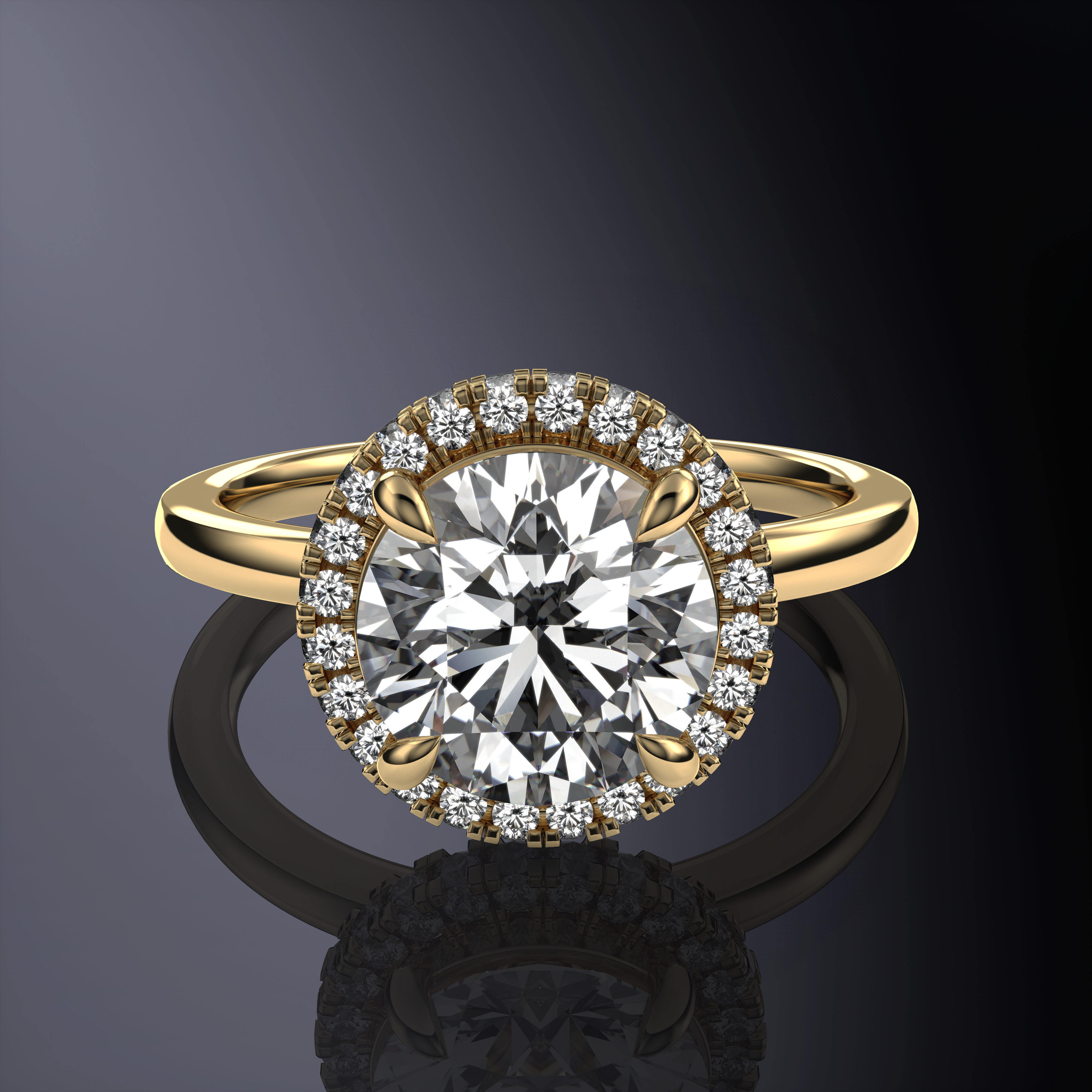 Round Solitaire Halo White Ring with Hidden Halo