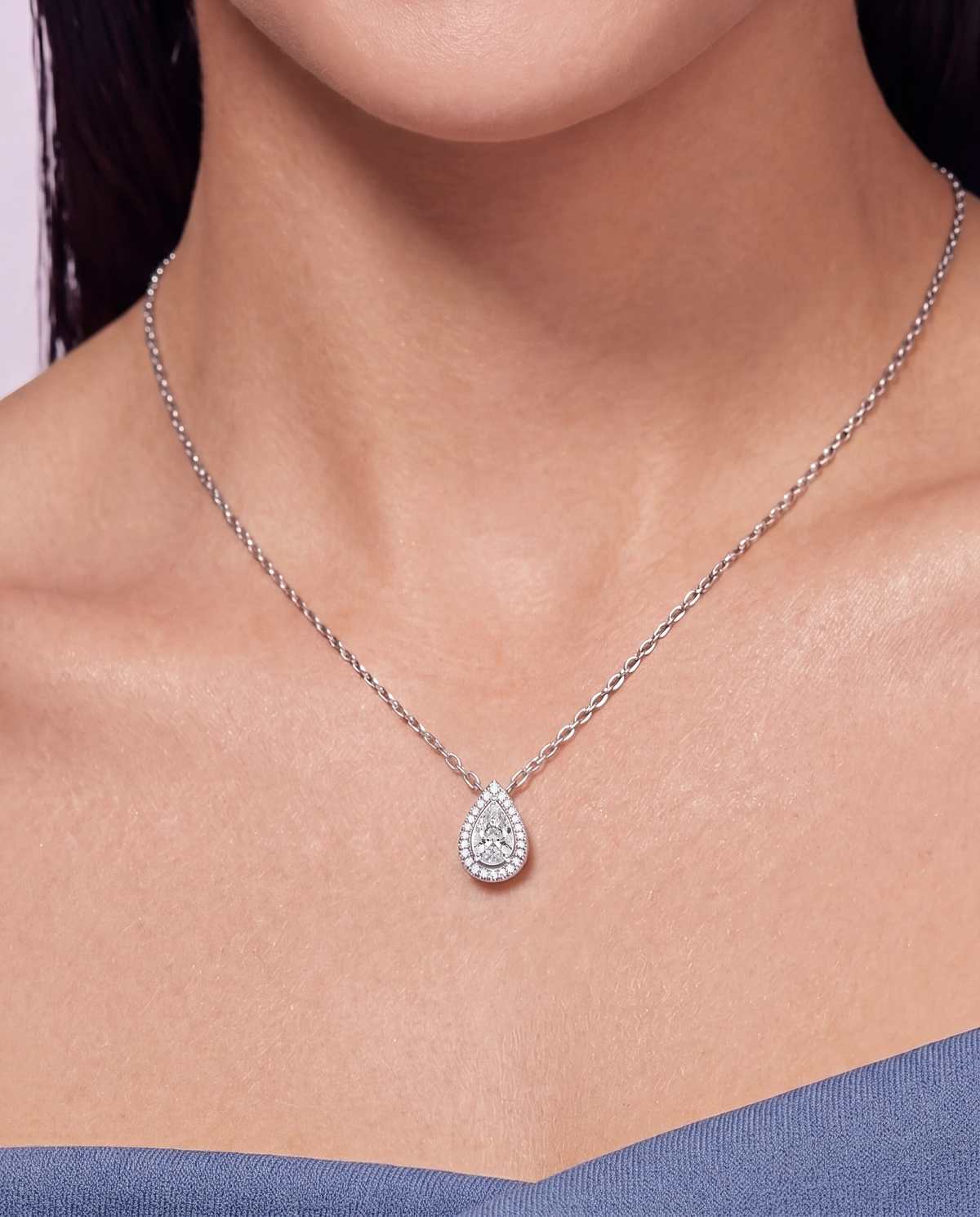 Pear Cut Halo Pendant Platinum 167