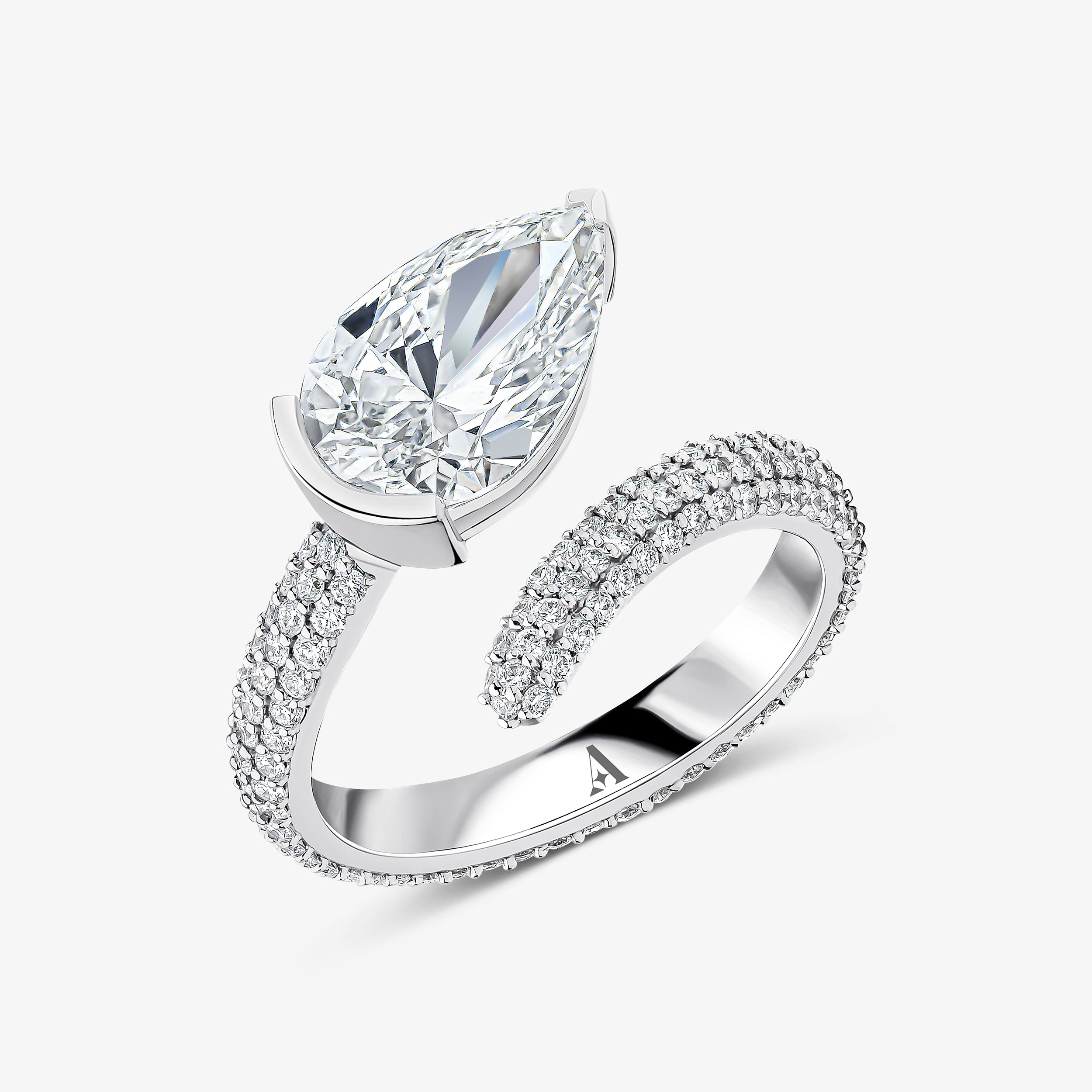 Pear Cut Diamond Pavé Ring White Gold