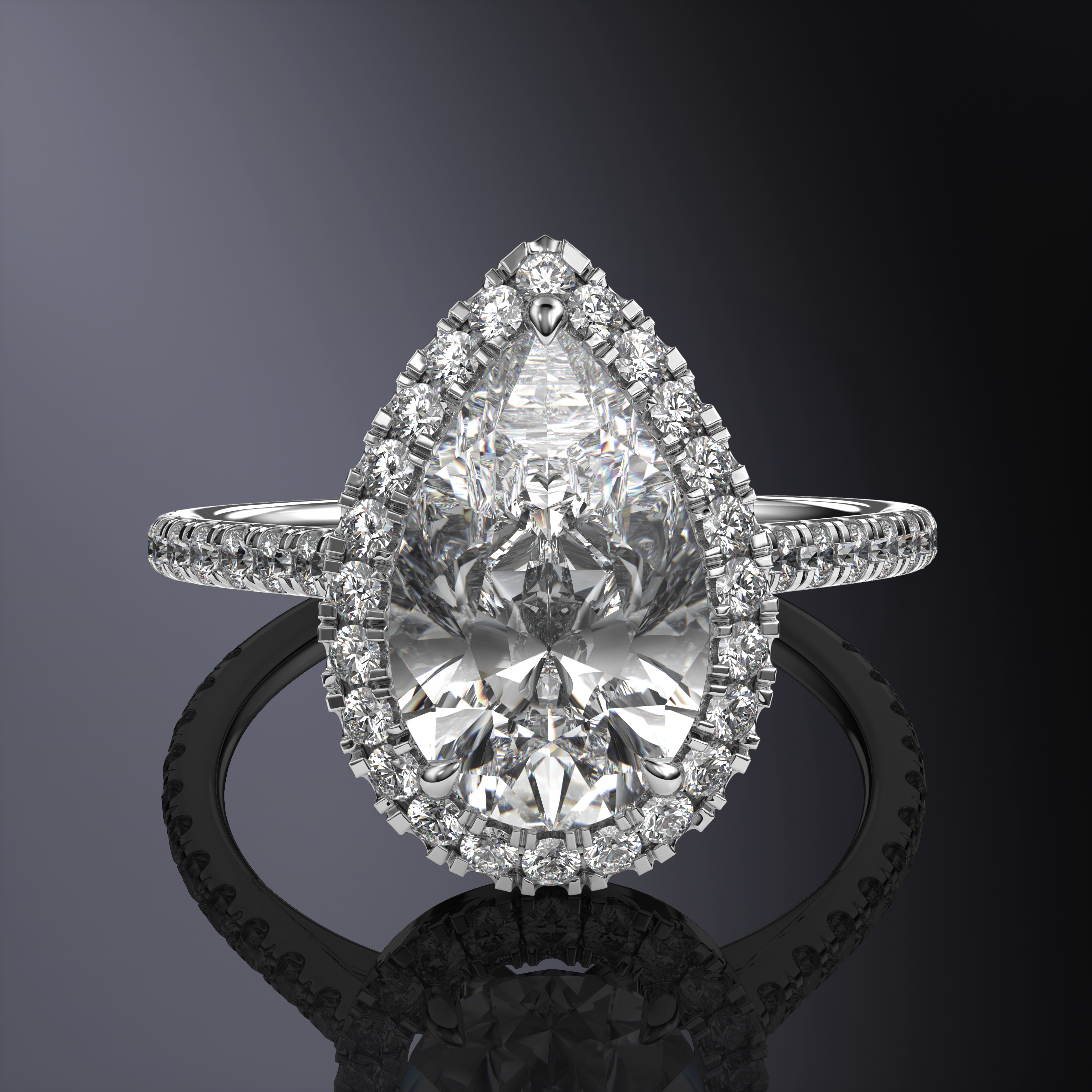 Pear Halo Platinum Ring with Pave