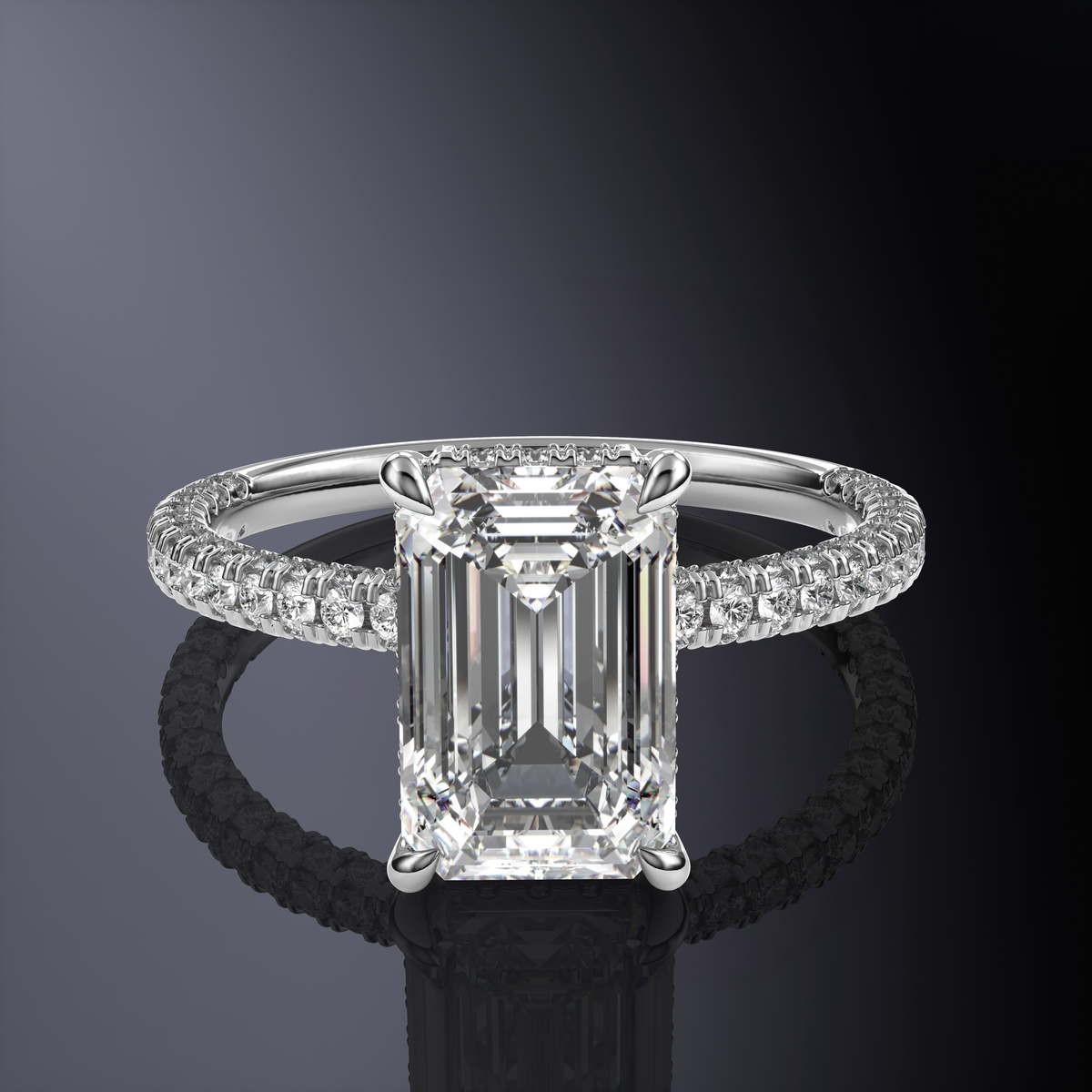 Radiant Hidden Halo White Ring with Pavé Band