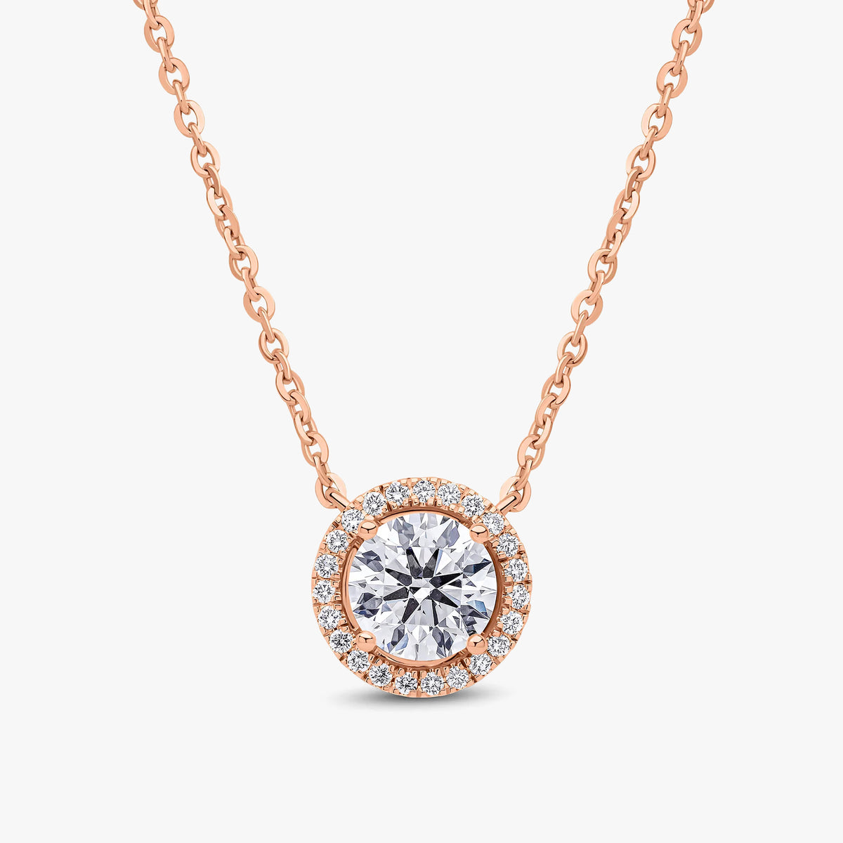 Round Brilliant Cut Halo Pendant Rose Gold 155