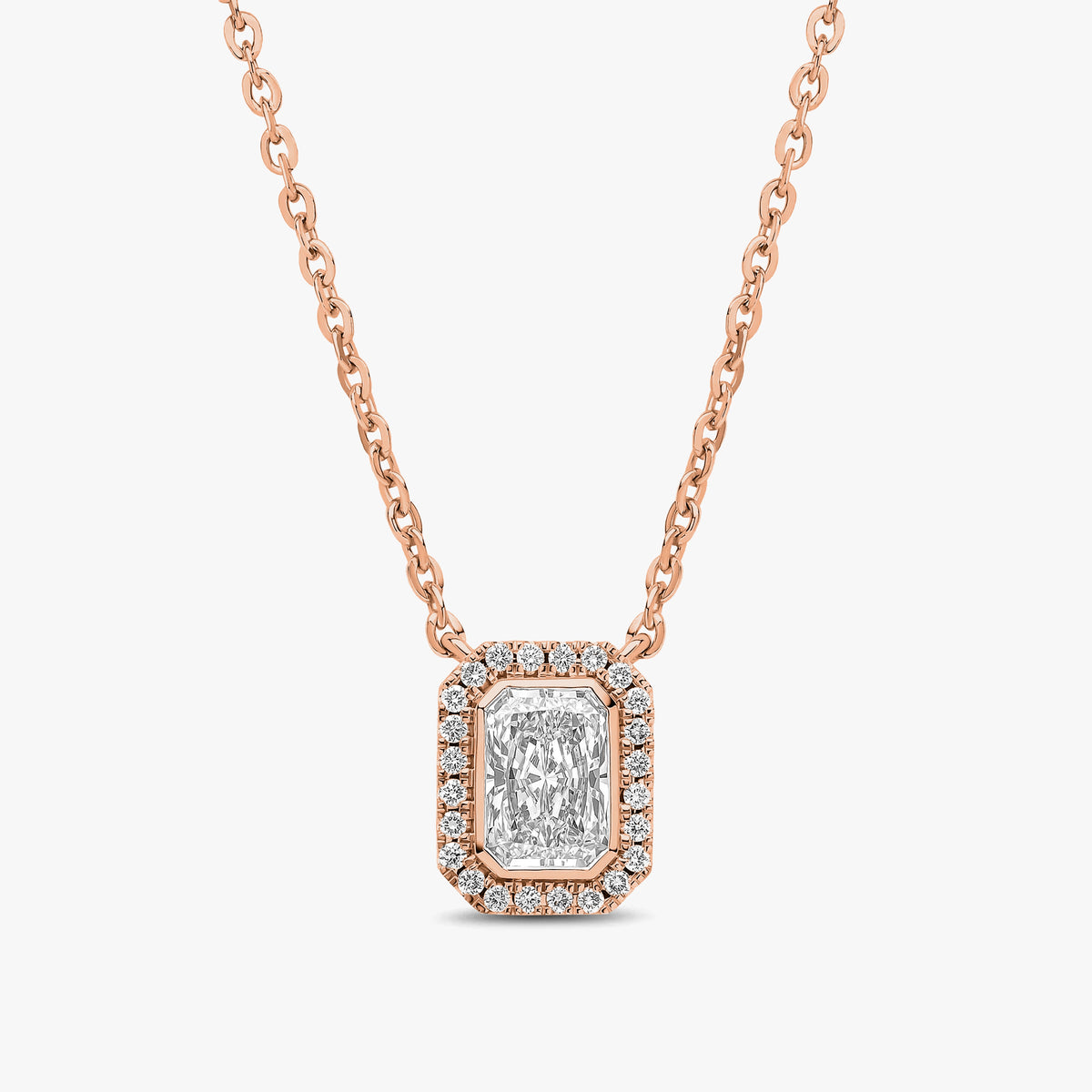 Radiant Cut Halo Pendant Rose Gold 113
