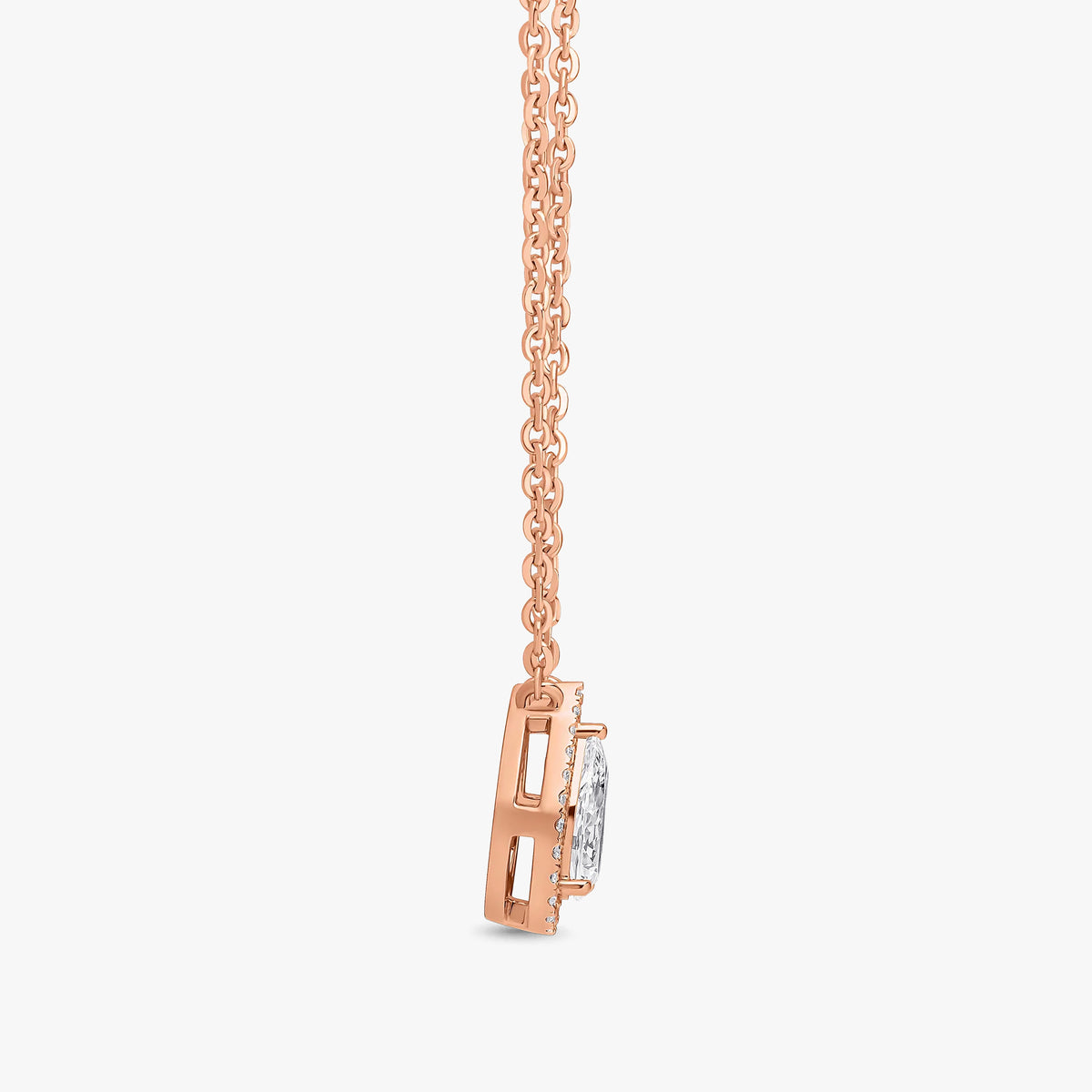 Pear Cut Halo Pendant Rose Gold 120