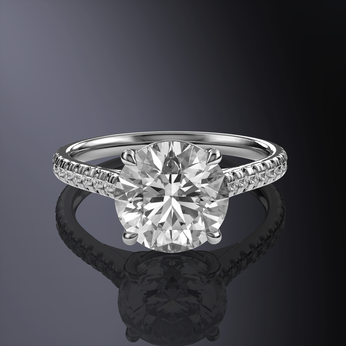 Round White Ring with Pave