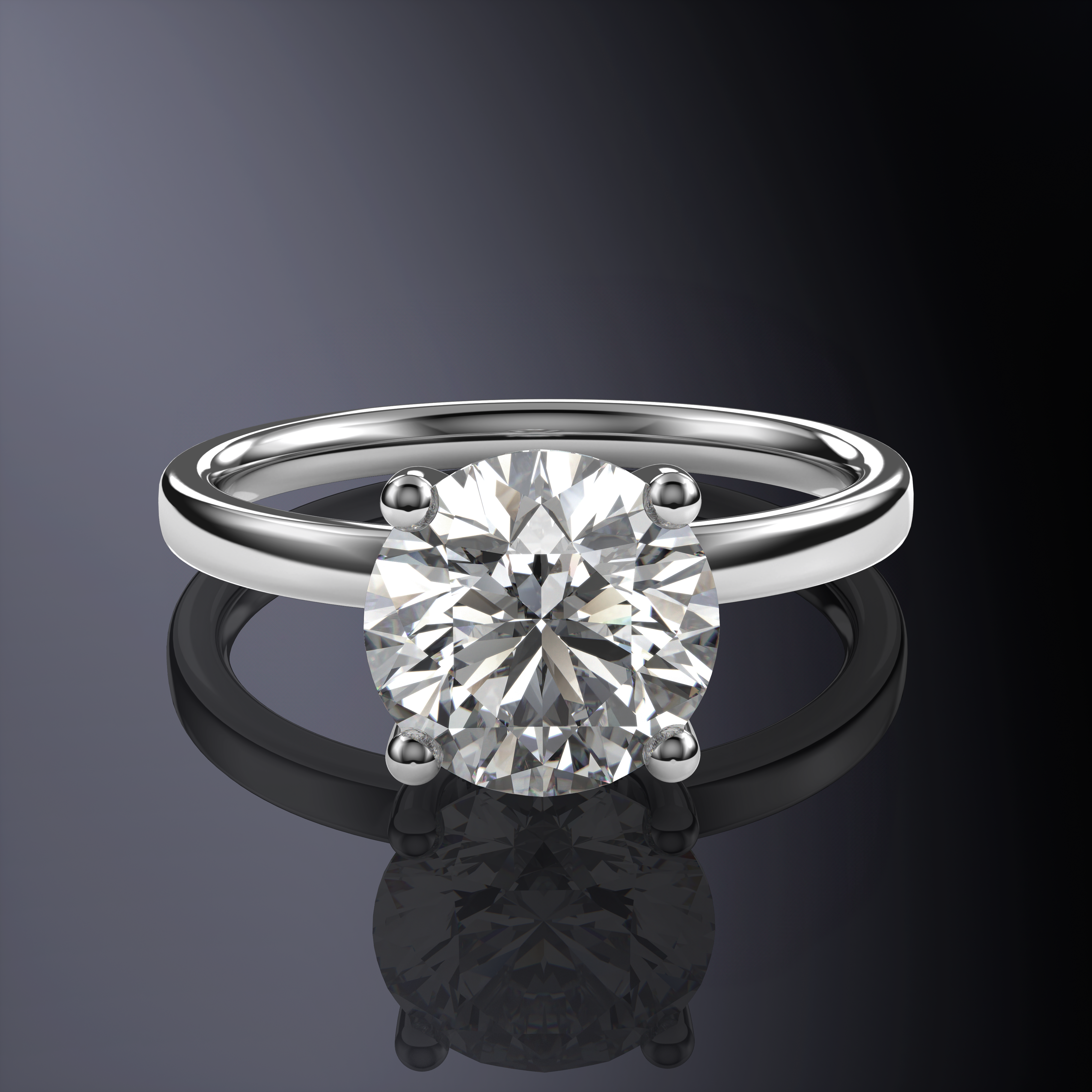 Round Solitaire White Ring with Hidden Halo
