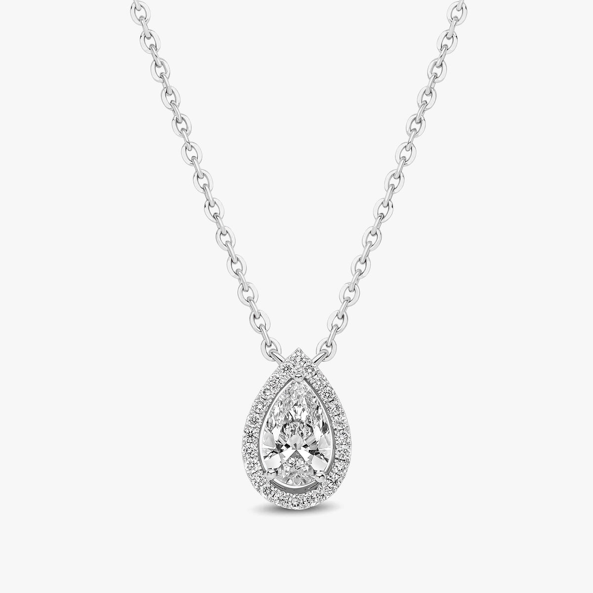 Pear Cut Halo Pendant White Gold 154