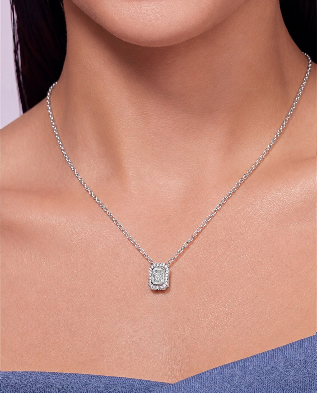 Radiant Cut Halo Pendant White Gold 116