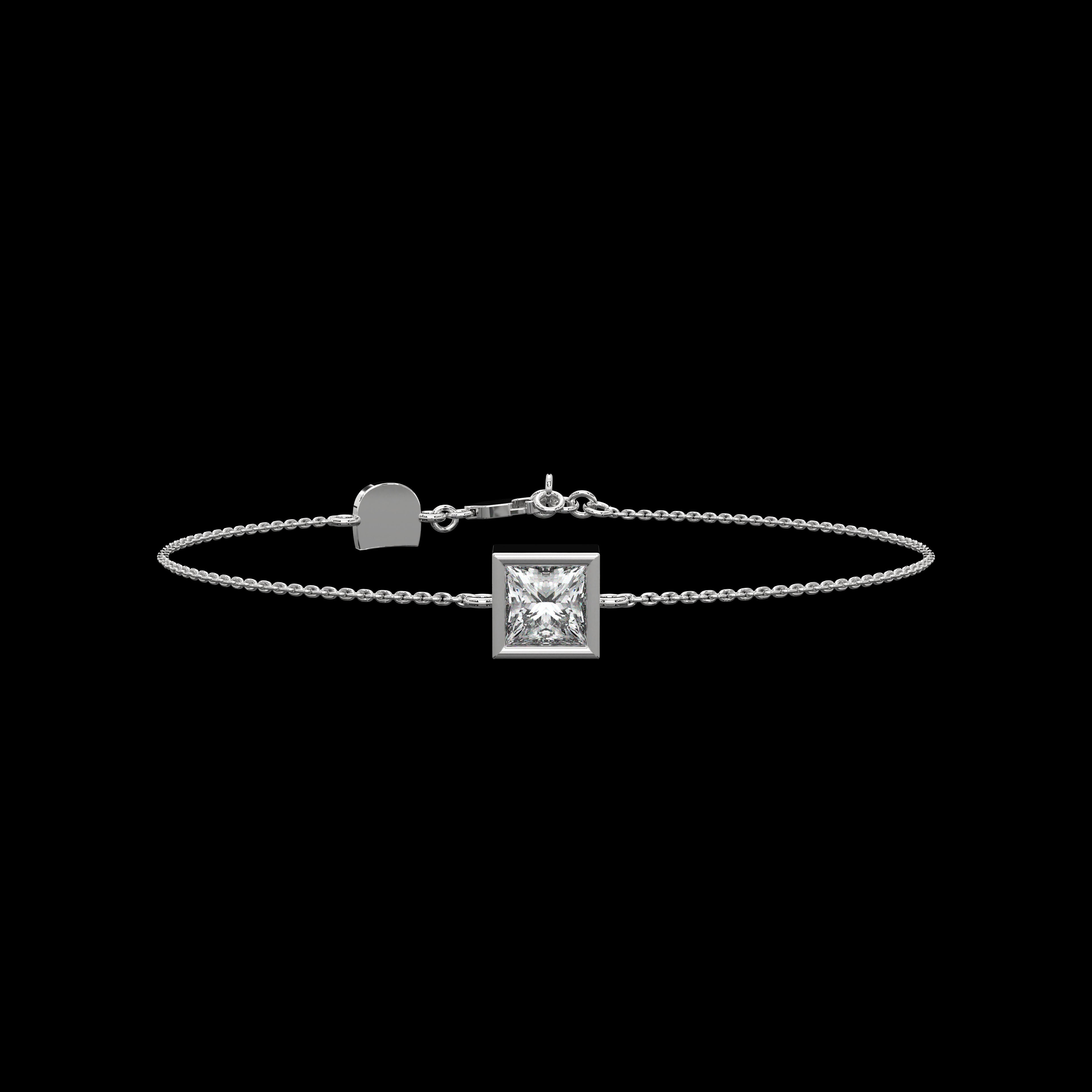 Princess Cut Single Stone Chain Bracelet