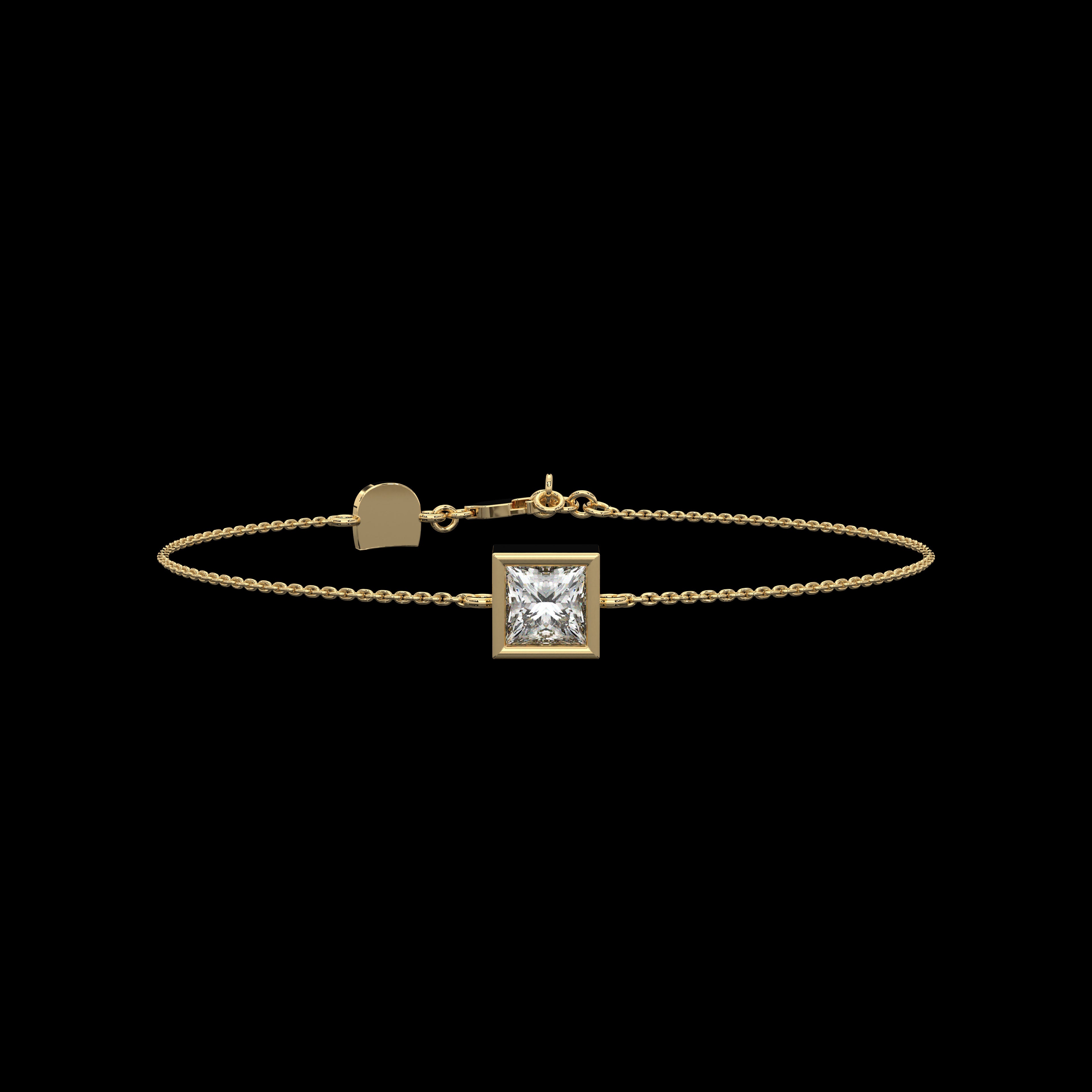 Princess Cut Single Stone Chain Bracelet