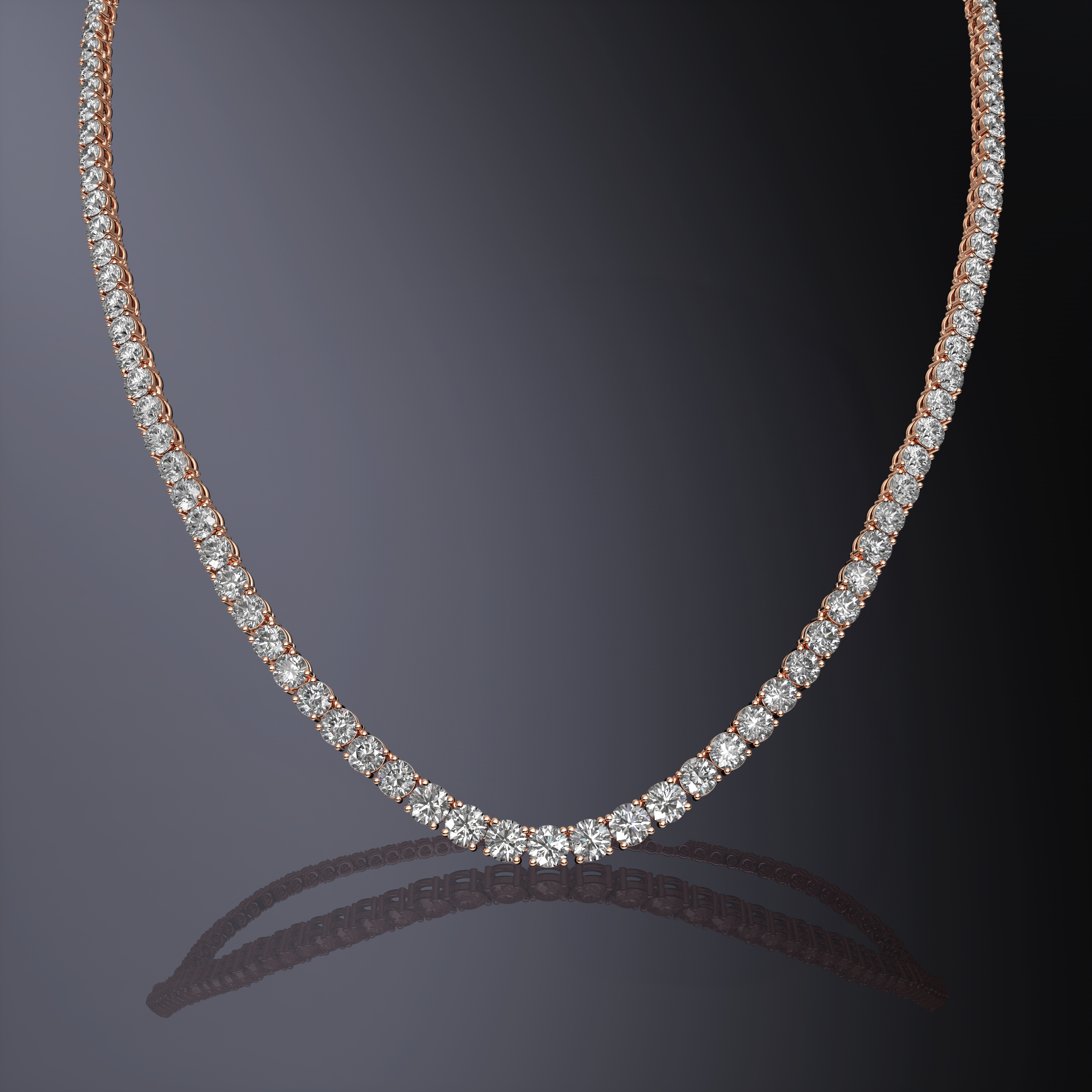 Round Brilliant Cut Graduated Tennis Necklace