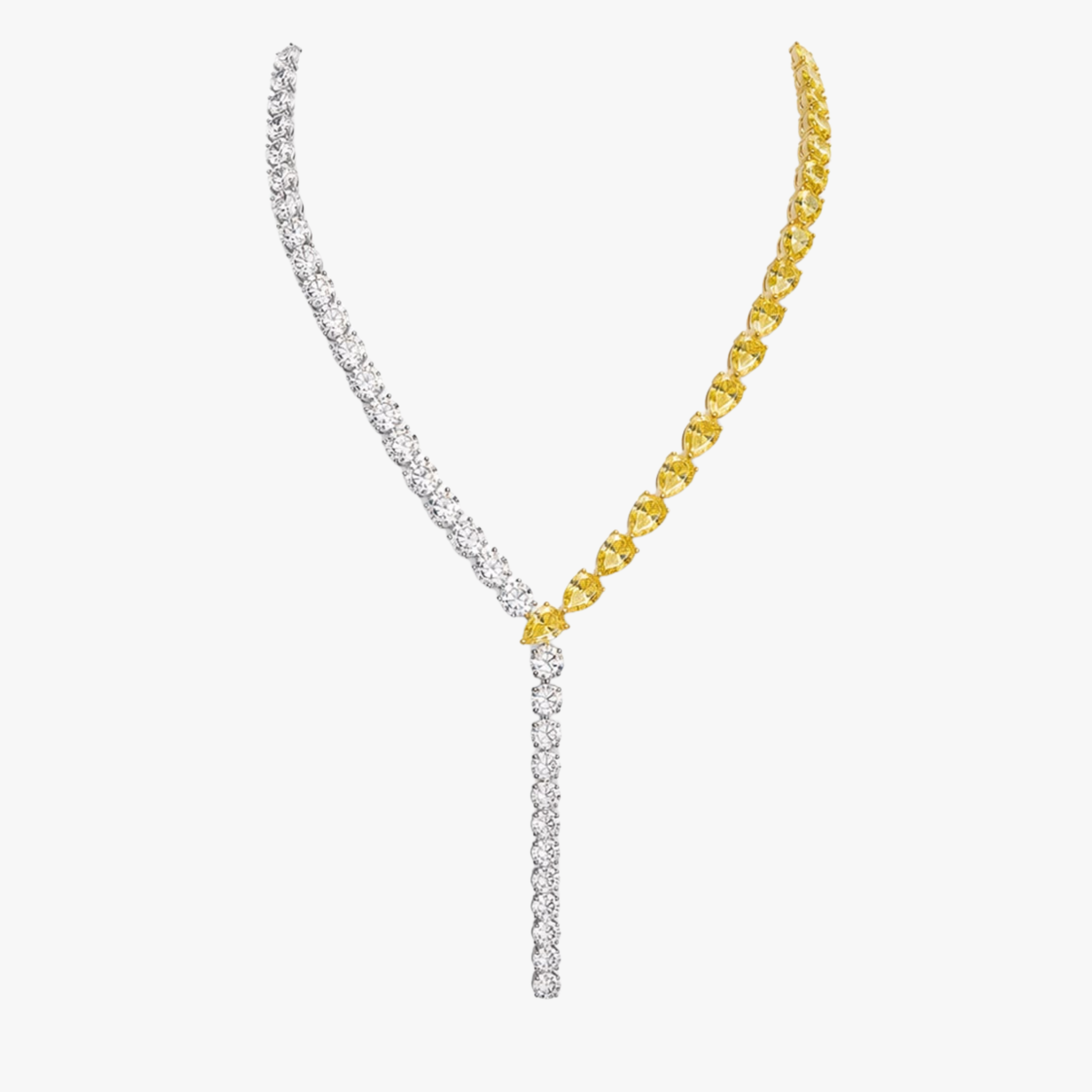 Fancy Yellow Pear and Round Brilliant Cut Lariat Necklace