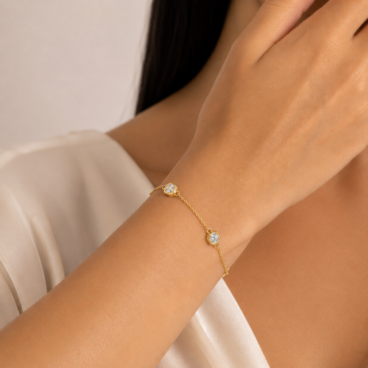 Asscher Cut Four Stone Chain Bracelet 2
