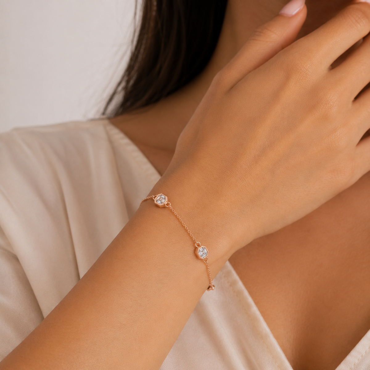 Asscher Cut Four Stone Chain Bracelet 1