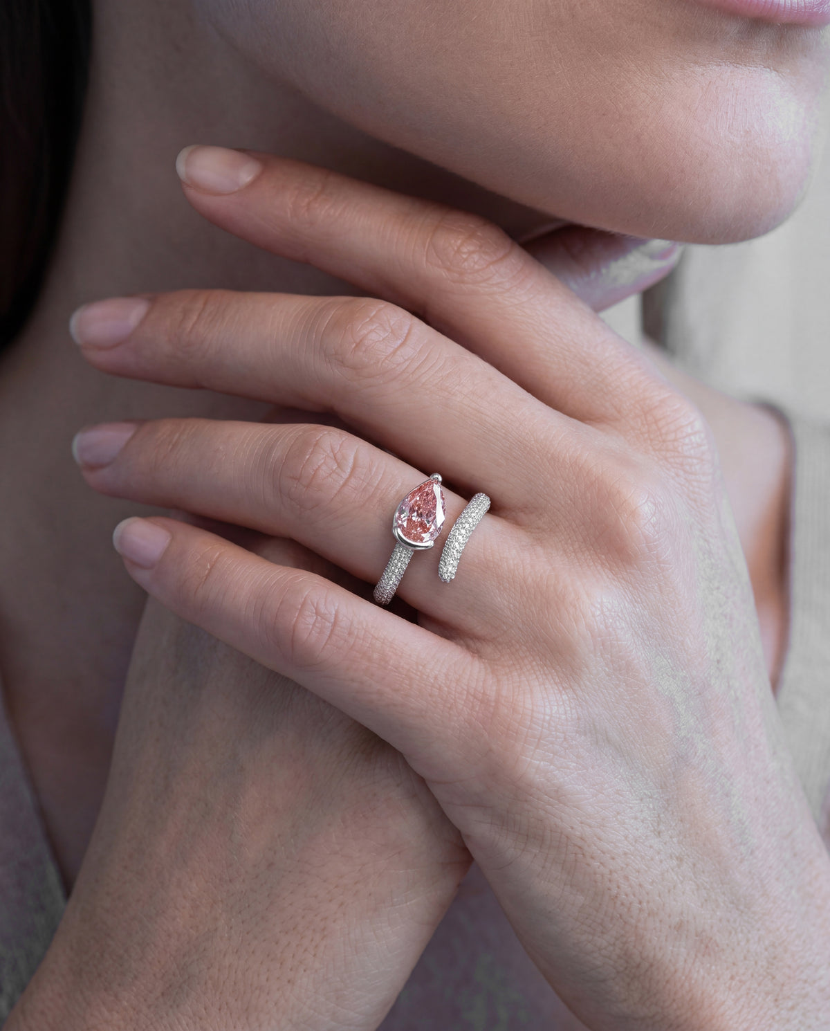 Pear Pink Diamond Pave Ring 137